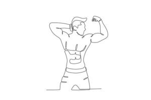 un hombre demostración su brazo músculos vector