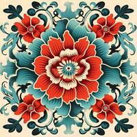 ai generado tradicional chino floral elementos y ornamento. florecer ornamental jardín fondo de pantalla en retro oriental estilo foto