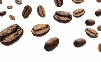 Coffee Bean flying on white background, 3d illustration. Generative AI photo