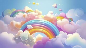 Fantasy sky rainbow. Fairy skies rainbows colors, magic landscape and dream sky background illustration, AI Generative photo