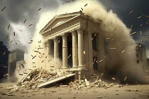 banco colapsar. un banco o financiero institución, yendo abajo defecto o colapsando generativo ai foto