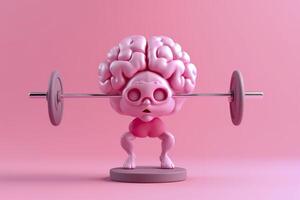 Human brain lifting weights. 3D brain lifting a heavy dumbbell. Mind training, memory health, Alzheimer's prevention, brain training, education, study and menthal health concept. AI generated photo