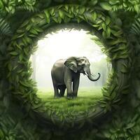 Elephant round green nature background, AI Generative photo