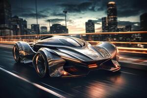 Fast Shutter Speed Creates Dynamic and Action Packed Image of Futuristic Car. AI Generative photo