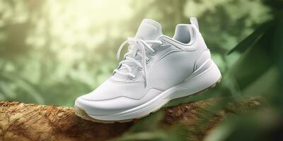 blanco blanco Deportes Zapatos Bosquejo con natural tema antecedentes. ai generativo foto