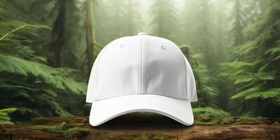 White Cap mockup on a natural background. Generative AI photo