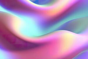 Gradient holographic Iridescent waves, frosted glass, soft textured gradient, and isometric, reflections. AI Generative photo