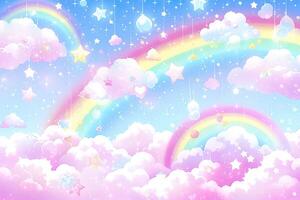 Fantasy sky rainbow. Fairy skies rainbows colors, magic landscape and dream sky. Generate Ai photo