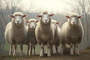 A group of sheep standing outdoors. Generative AI photo