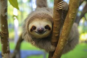 Baby Sloth in Tree in Costa Rica. Generative AI photo