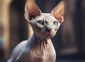 Beautiful photo Sphynx cat concept, contemporary natural and mood social background. Generative AI