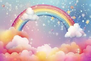 Fantasy sky rainbow. Fairy skies rainbows colors, magic landscape and dream sky. Generate Ai photo