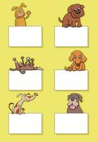 cartoon dogs and puppies with cards design set vector