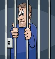 cartoon jailed man behind the prison bars vector