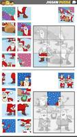 jigsaw puzzle activities set with Santa Claus on Christmas time vector