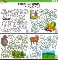 maze activities set with cartoon animal characters vector