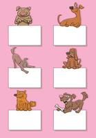 cartoon dogs and puppies with cards design set vector