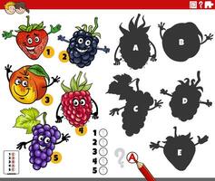 shadows activity game with cartoon fruit characters vector