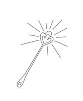Magic wand hand drawn simple outline doodle vector illustration, magic concept clipart