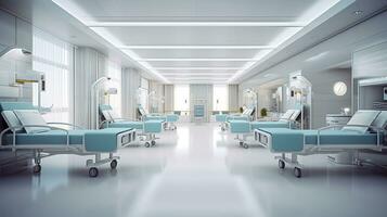 Healthcare Theme 3D Illustration of an Empty Emergency Room. AI Generative photo