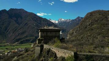 Aerial view Verres castle Aosta valley Italy Varres Aosta valley Italy April 8 2023 video