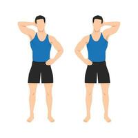 Man doing side push neck stretch exercise while standing. vector