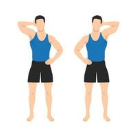 Man doing side push neck stretch exercise while standing. vector