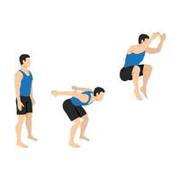 Man doing tuck jump cardio exercise. vector