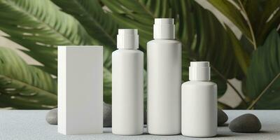 blanco blanco productos cosméticos Bosquejo con natural tema antecedentes. ai generativo foto