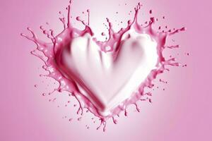 Pink heart shape milk splash, romantic food symbol for Valentines day, AI Generative photo