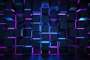 blue and purple lighted panels on a wall. generative AI photo