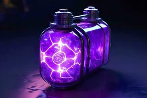 Purple Sci Fi Energy Flask with Pure Background. AI Generative photo