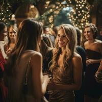 A festive Christmas party with twinkling lights photo