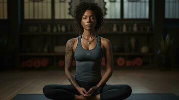 a black woman practicing yoga photo