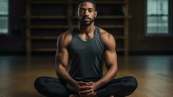 a black woman practicing yoga photo