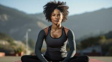 a black woman practicing yoga photo