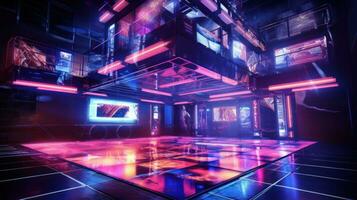 A neon night club pulses with energy and light photo