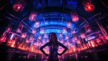 A neon night club pulses with energy and light photo