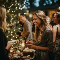 A festive Christmas party with twinkling lights photo