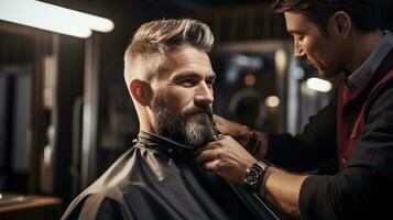 A man getting a buzz cut with electric clippers photo