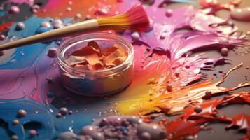 colorful paints and brushes photo