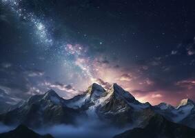 The milky rising in the night sky over the mountains, landscapes, AI Generative photo