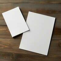 Blank White Paper Sheet on wooden table background. Generative AI photo