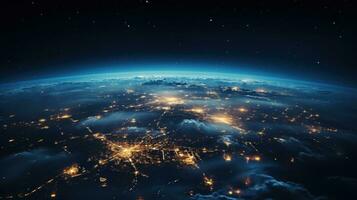 view from space of illuminated earth in night photo