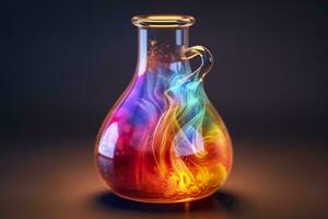 Close Up of a Science Beaker Filled with Multi Colored Liquids. AI Generative photo