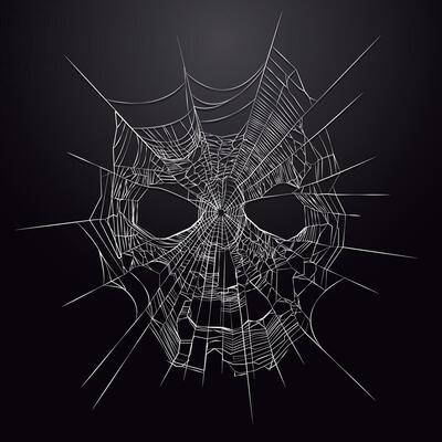 Spider web in the shape of a skull on a black background. Vector illustration. Eps 10. 2 colours. Halloween wallpaper.