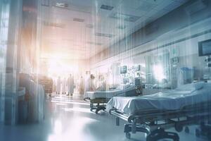 Blurred Hospital Emergency Room, Abstract Medical Background. AI Generative photo