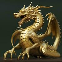 Golden dragon statue. Chinese dragon made of gold. AI Generative photo