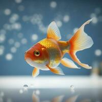 Beautifully colored goldfish swim in the clear aquarium water. 3d animation swimming goldfish.  AI Generative photo