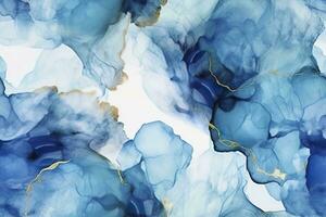 Blue alcohol ink background. Abstract delicate winter season texture. AI Generative photo